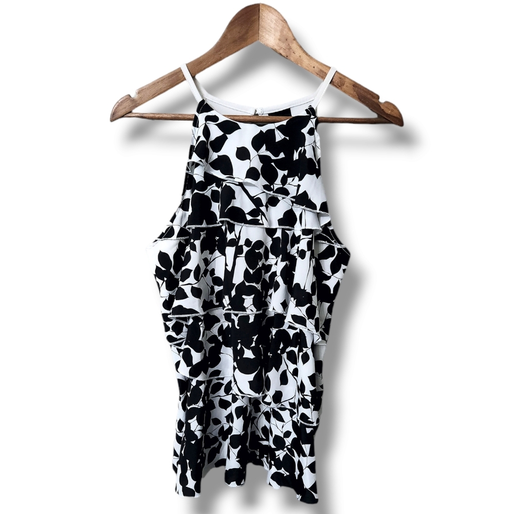 Worthington Tiered High Neck Ruffled Sleeveless Top